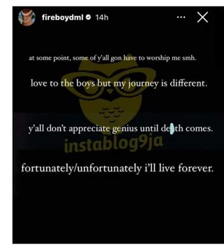 
“I Will Live Forever, All of You Will Worship Me” – Fireboy Declares 